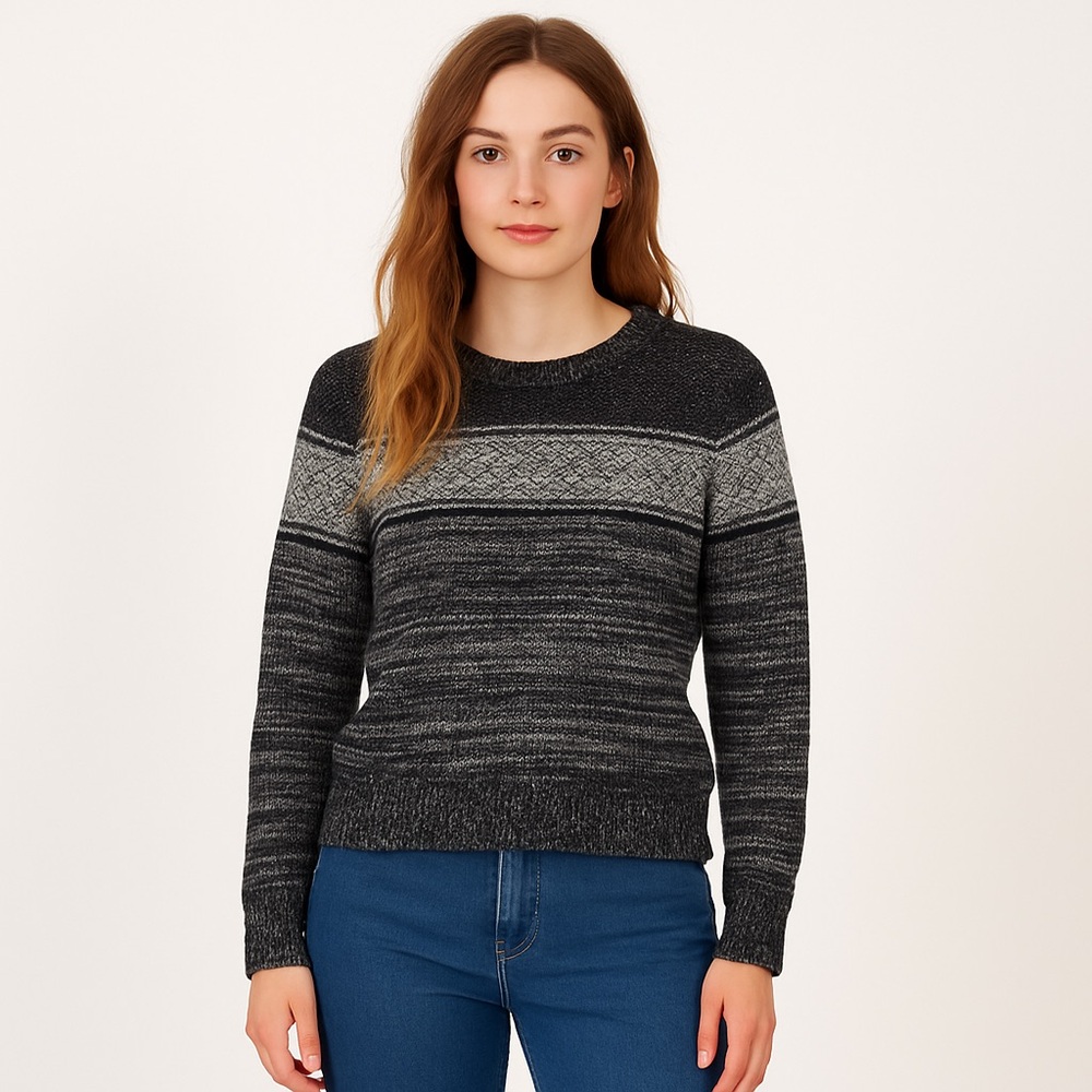 2/40$ GAP knit sweater fair isle warm grey black fall winter wool small petite